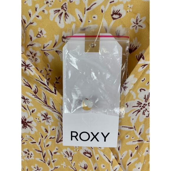 Roxy Floral Short Sleeve Wrap Mini Dress Womens Small Yellow New - Picture 10 of 12
